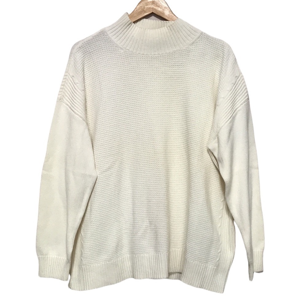 Talbots Mock Neck Lambswool Blend Knit Sweater XL Ivory